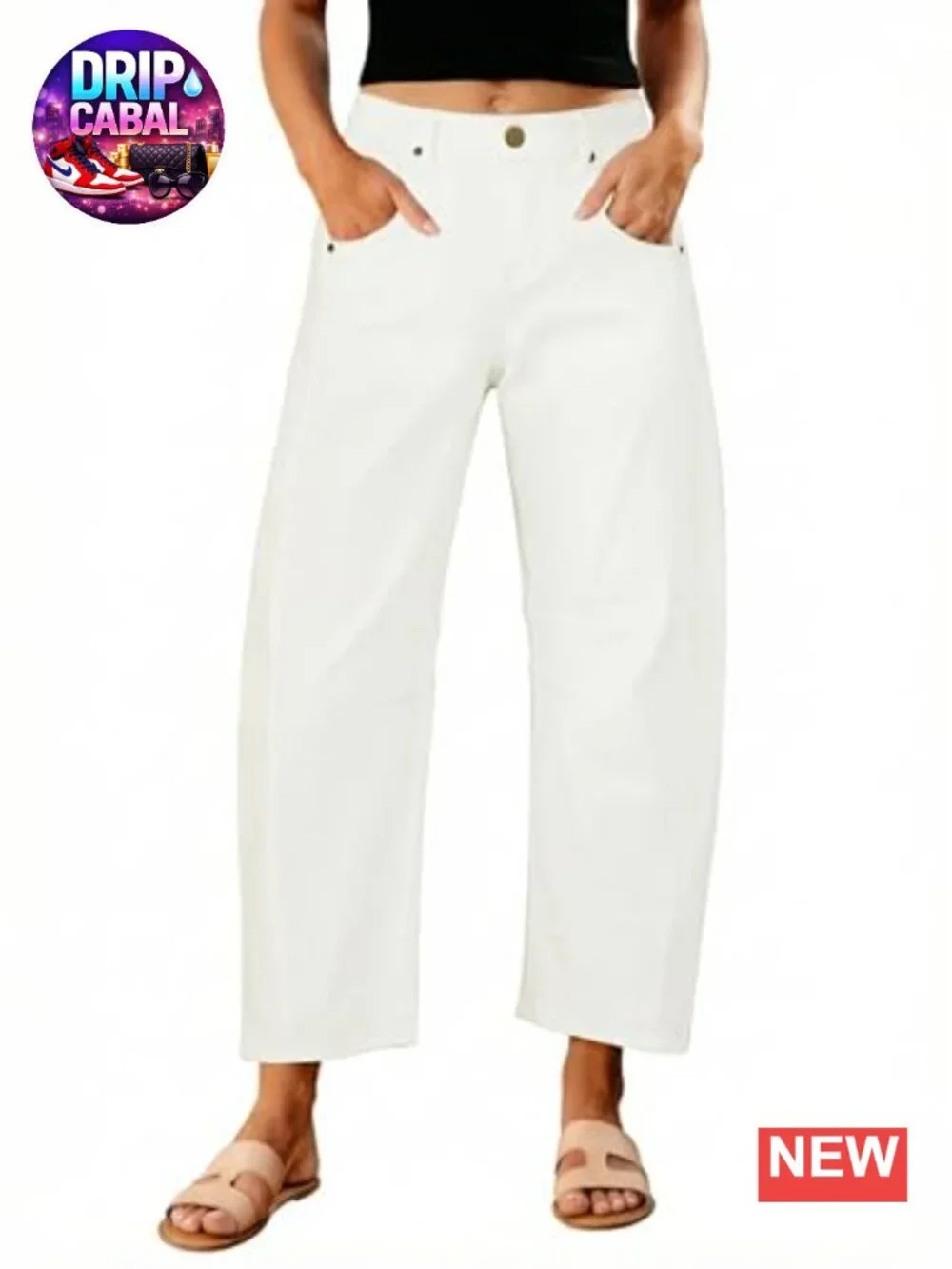 High Waist Baggy Cropped Barrel Jeans Stretch Denim Women